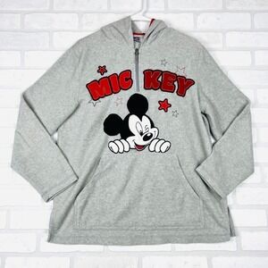 Disney Mickey Mouse Pullover Hoodie Gray Red Trim Women's Plus Size 1X 16W